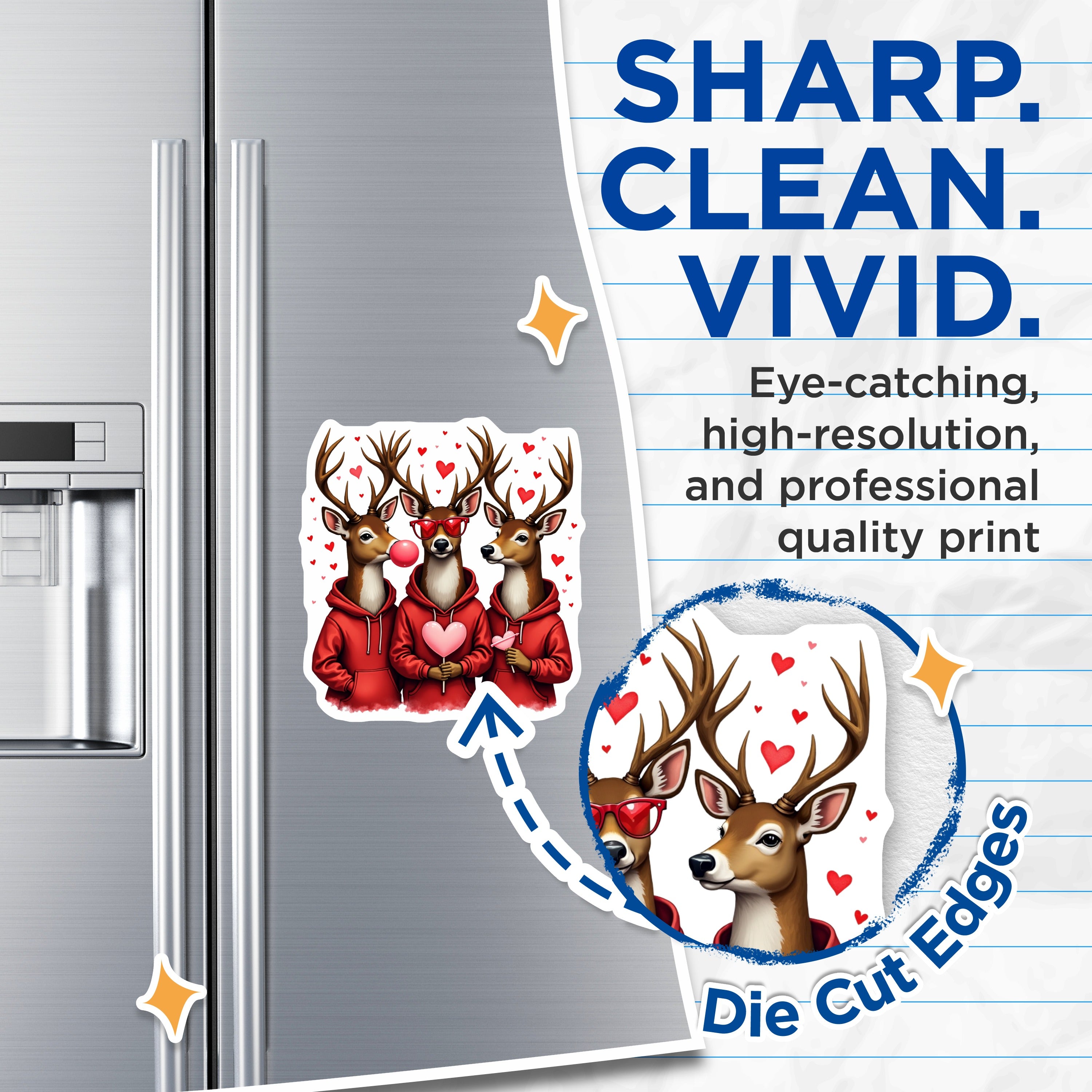 (2 Pack) Cute Deer Magnets - Valentine's Day Decor - Whimsical Love Hearts - Funny Animal Art for Refrigerator Locker - 5 Inches On Longest Side - Thick Durable Magnet - Made in USA - MAG39170