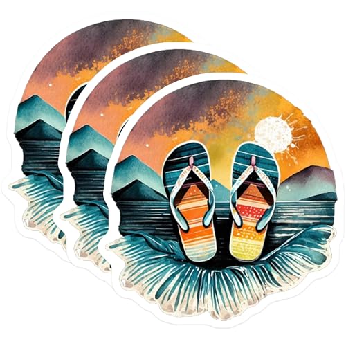 (3 Pack) Beach Vibes Decals - Flip Flop Decals - Summer Decal - 3 Inches On Longest Side - Easy Peel & Apply - Made in USA - 3MCS8074