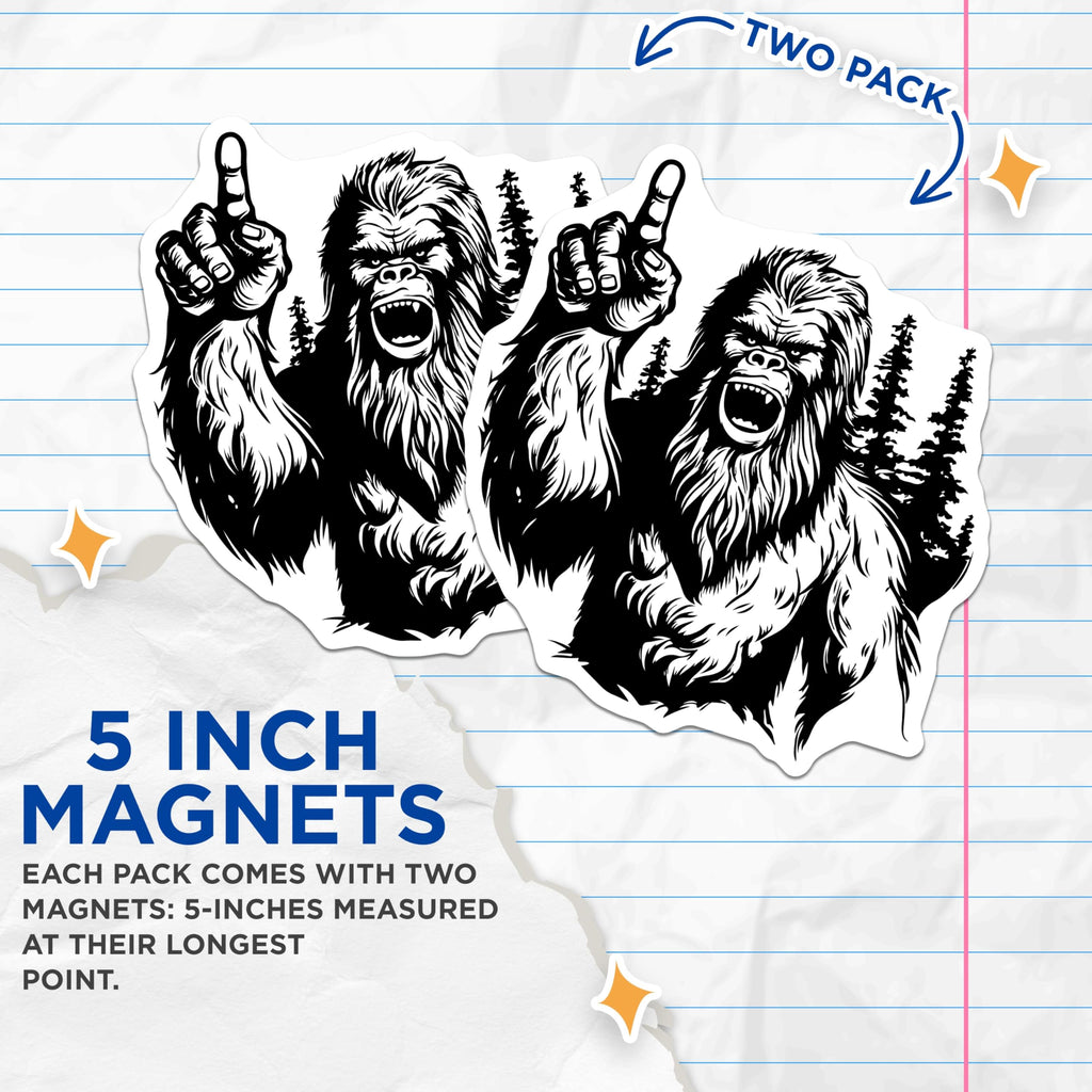 (2 Pack) Bigfoot Magnets - Roaring Sasquatch Pointing Finger - Mythical Cryptid Forest Creature Refrigerator Decor Accents - 5 Inches On Longest Side - Thick Durable Magnet - Made in USA - MAG20398