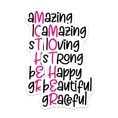 (2 Pack) Mom Amazing Loving Strong Beautiful Graceful Stickers - Mother's Day Stickers - Inspirational Stickers - 5" On Longest Side - Sticks to Smooth Flat Surfaces - Made in USA - BMCS5244