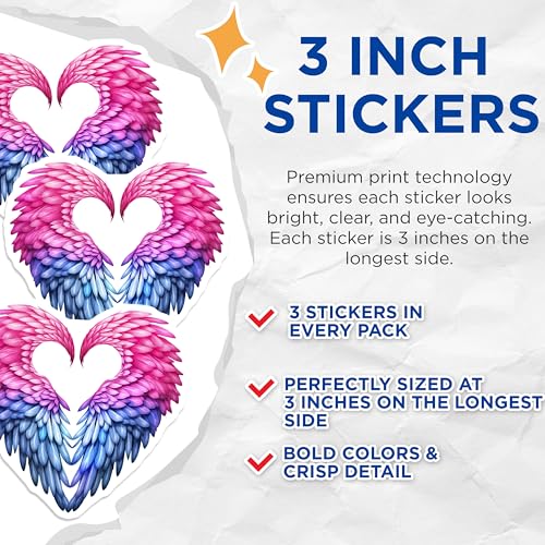 (3 Pack) Angel Wings Heart Decals - Pink Blue Winged Heart - Laptop Decal- 3 Inches On Longest Side - Easy Peel & Apply - Made in USA - 3MCS5939