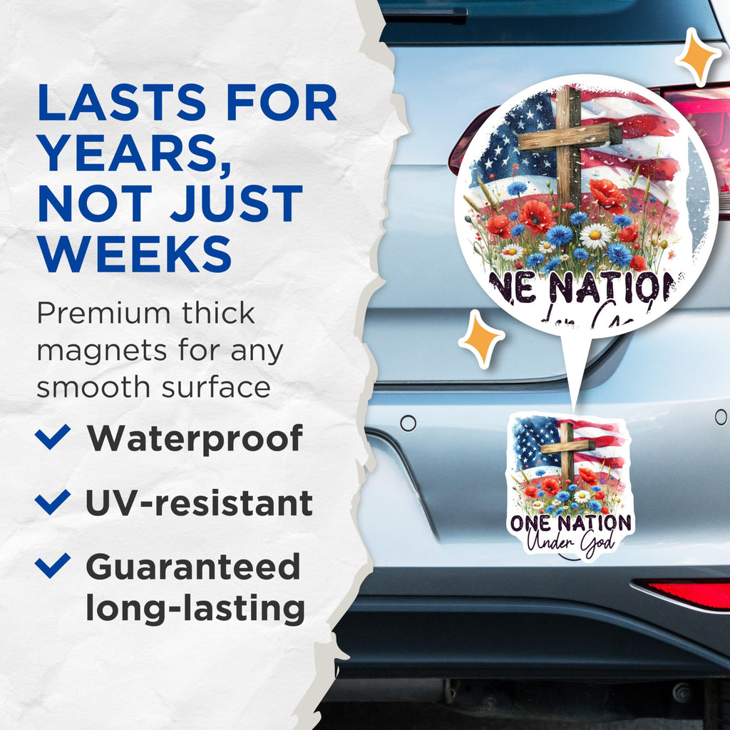(2 Pack) Christian American Magnets - Patriotic Faith Decor - One Nation Under God Quote - 5 Inches On Longest Side - Thick Durable Magnet - Made in USA - MAG25164