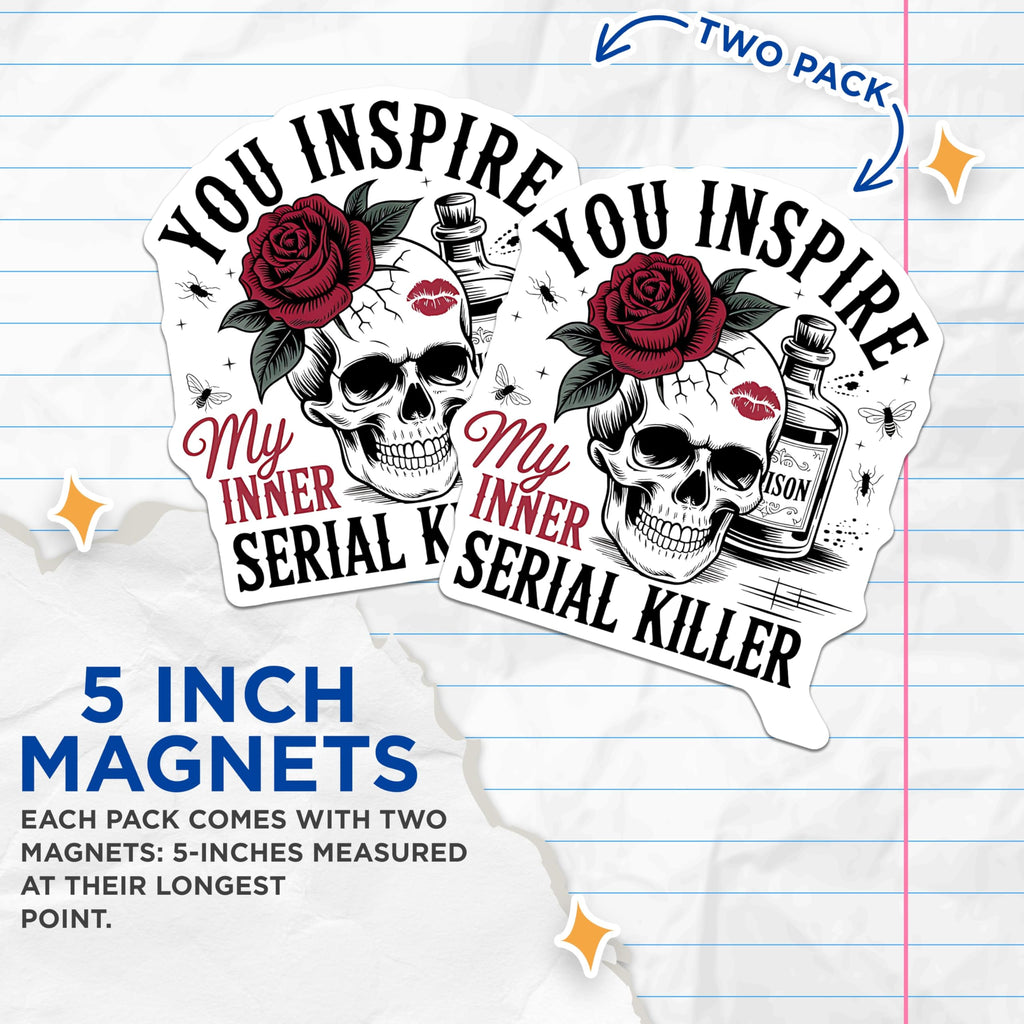 (2 Pack) Serial Killer Magnets - Dark Humor Decor - Goth Home Goods - 5" On Longest Side - Premium Magnet - for Cars, Refrigerators, Toolboxes, Lockers - Made in USA - MAG16616