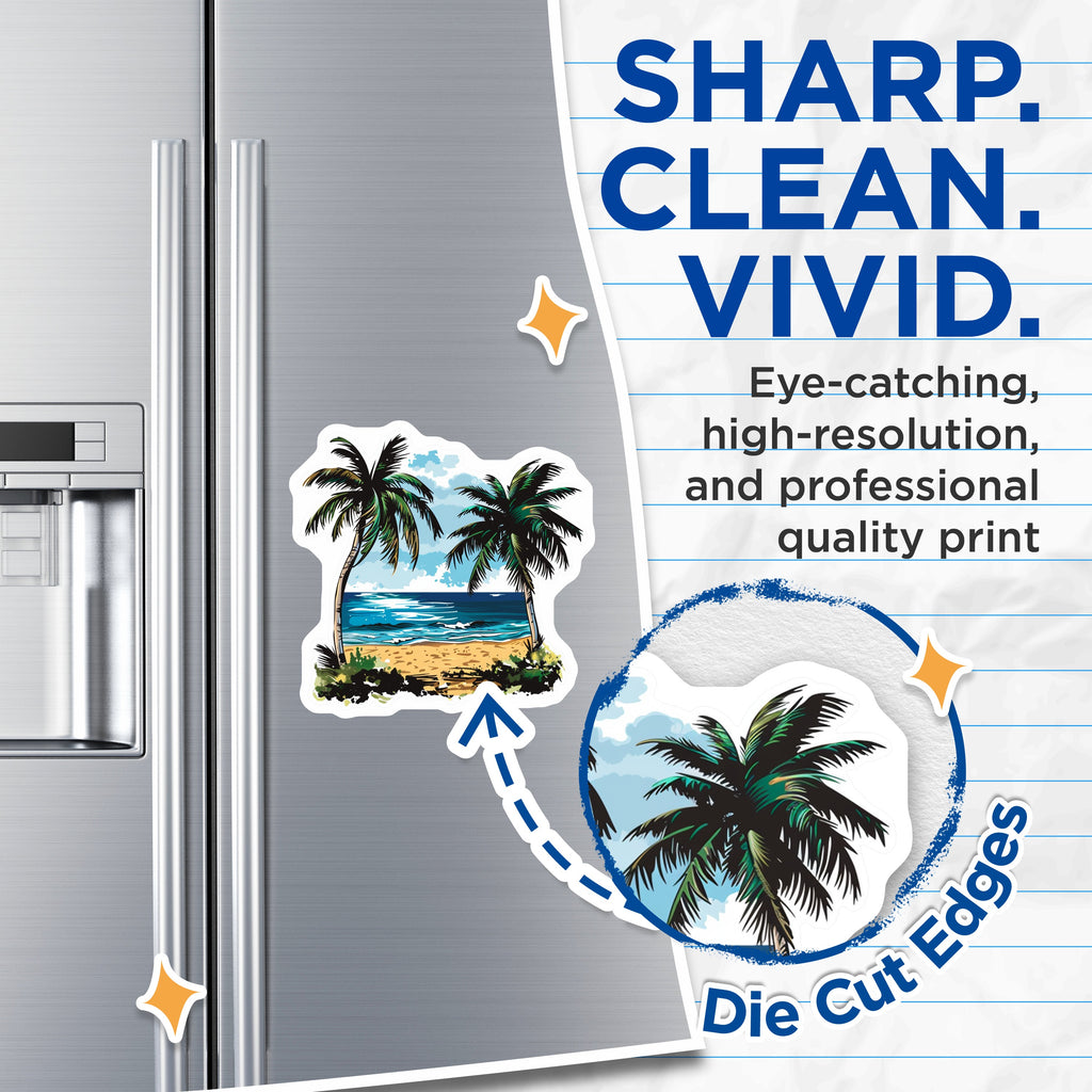 (2 Pack) Palm Tree Beach Scene Magnets - Tropical Ocean Decor - Summer Vacation Reminders - 5 Inches On Longest Side - Thick Durable Magnet - Made in USA - MAG38921