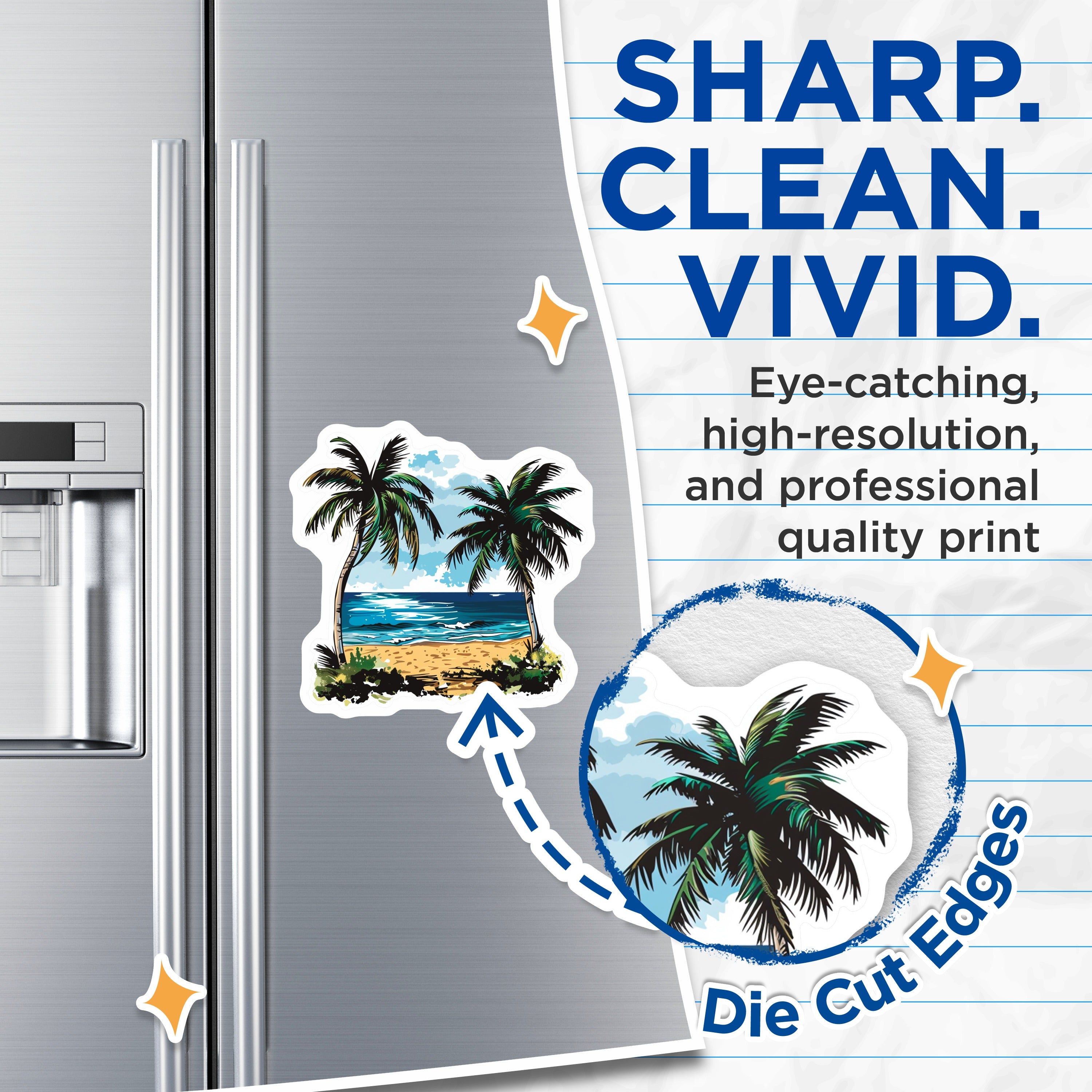 (2 Pack) Palm Tree Beach Scene Magnets - Tropical Ocean Decor - Summer Vacation Reminders - 5 Inches On Longest Side - Thick Durable Magnet - Made in USA - MAG38921