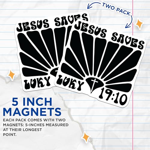 (2 Pack) Jesus Saves Magnets - Religious Art Magnets - Inspirational Faith Magnets - 5" On Longest Side - for Cars, Refrigerators, Toolboxes, Lockers - Made in USA BMCS3082