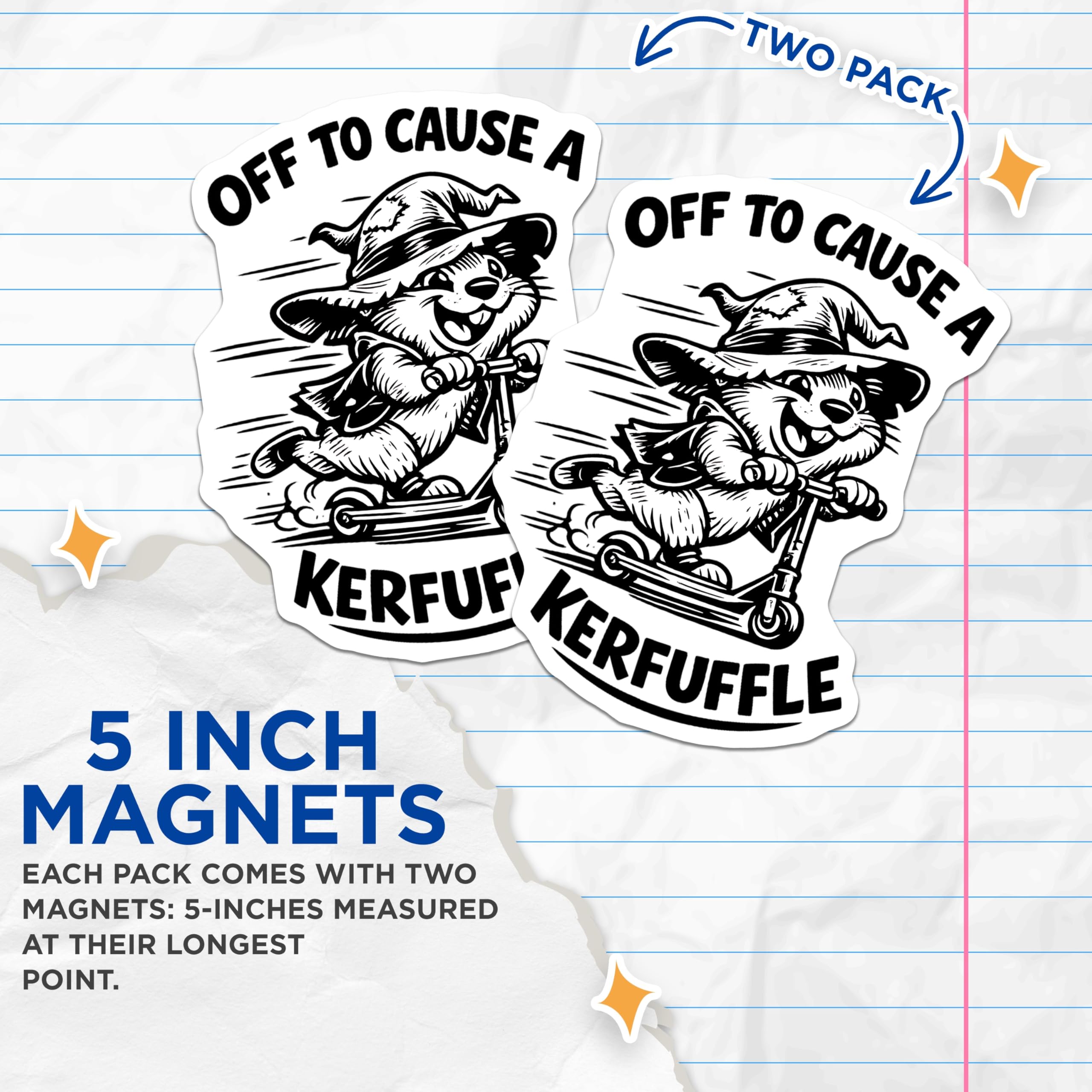 (2 Pack) Kerfuffle Wizard Animal Magnets - Funny Scooter Rider - Magical Mischief Decor - 5 Inches On Longest Side - Thick Durable Magnet - Made in USA - MAG22627