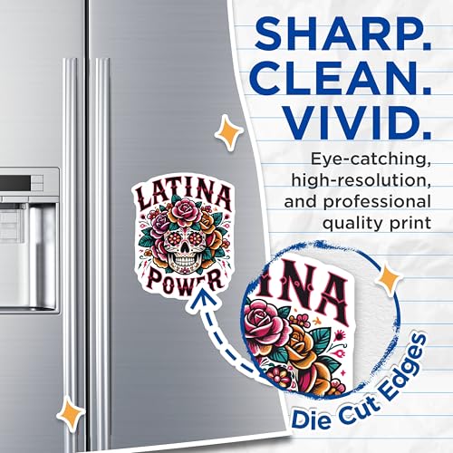 (2 Pack) Latina Power Skull Magnets - Floral Sugar Skull - Day of The Dead - Mexican Art - Hispanic Pride - 5" On Longest Side - for Cars, Fridges, Toolboxes - Made in USA - MAG5580