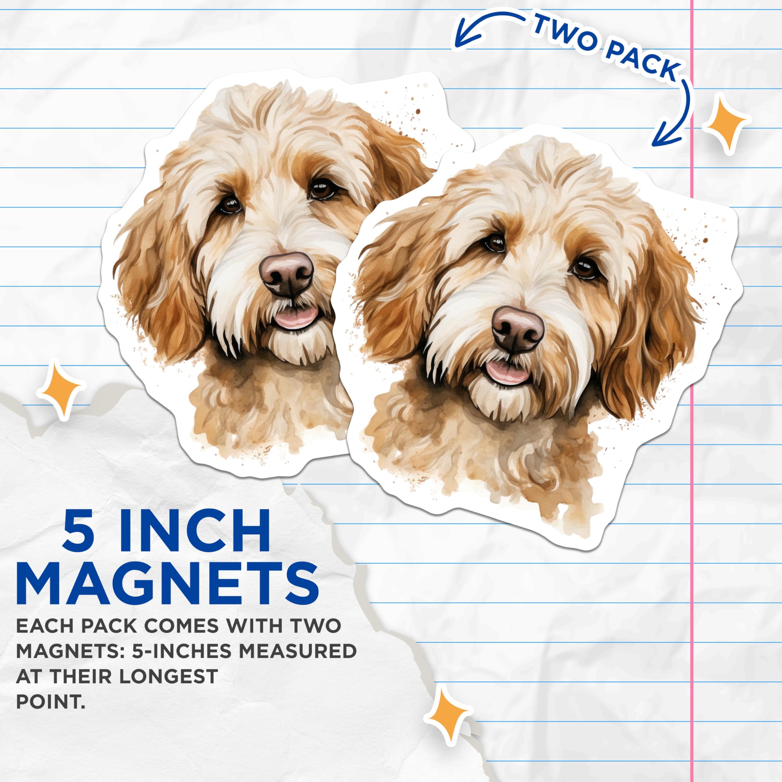 (2 Pack) Goldendoodle Magnets - Watercolor Dog Art - Pet Owner Fridge Decor - 5 Inches On Longest Side - Thick Durable Magnet - Made in USA - MAG27984