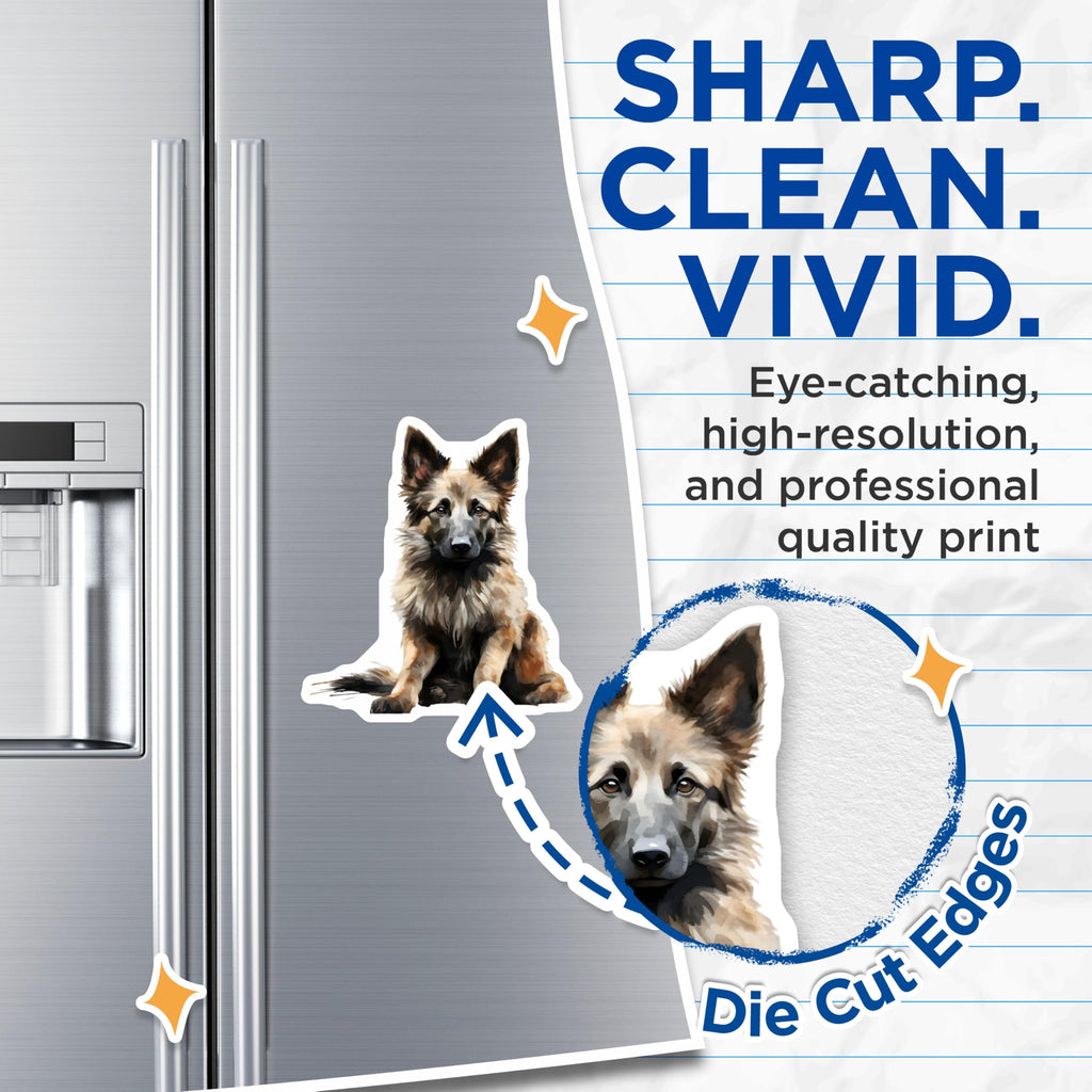 (2 Pack) German Shepherd Dog Magnets - Watercolor Animal Art - Pet Lover Fridge Decor - Canine Companion Home Display - 5 Inches On Longest Side - Thick Durable Magnet - Made in USA - MAG30833
