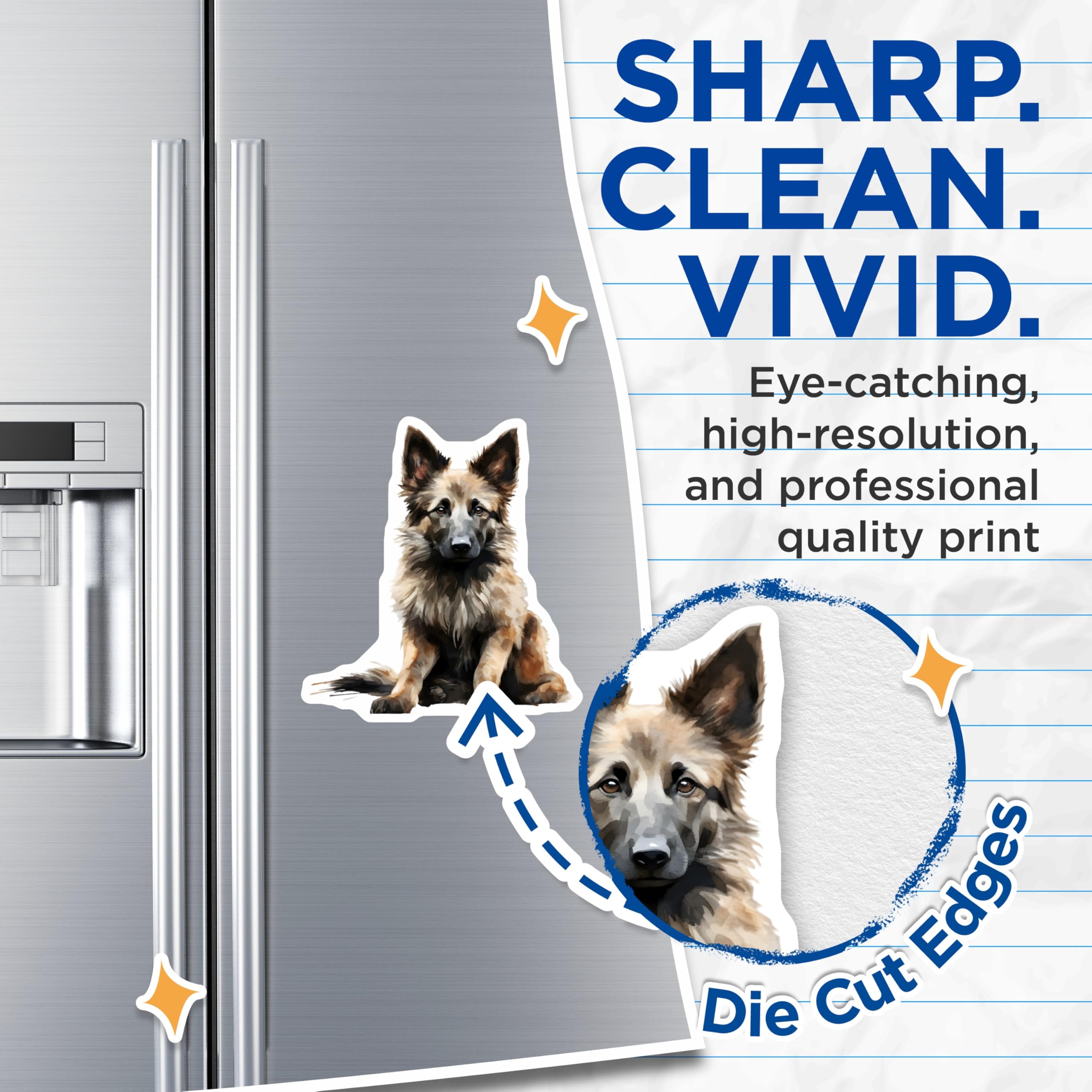 (2 Pack) German Shepherd Dog Magnets - Watercolor Animal Art - Pet Lover Fridge Decor - Canine Companion Home Display - 5 Inches On Longest Side - Thick Durable Magnet - Made in USA - MAG30833