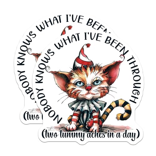 (2 Pack) Funny Cat Quote Stickers - Circus Cat Stickers - Cute Animal Stickers for Journals and Laptops - 5" On Longest Side - Sticks to Smooth Flat Surfaces - Made in USA - BMCS4344