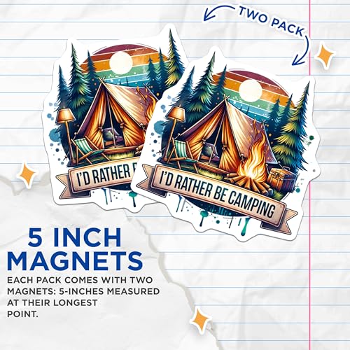 (2 Pack) Camping Adventure Magnets - Outdoor Camping - I'd Rather Be Camping - for Camping Enthusiasts - 5" On Longest Side - for Cars, Fridges, Toolboxes - Made in USA - MAG6667