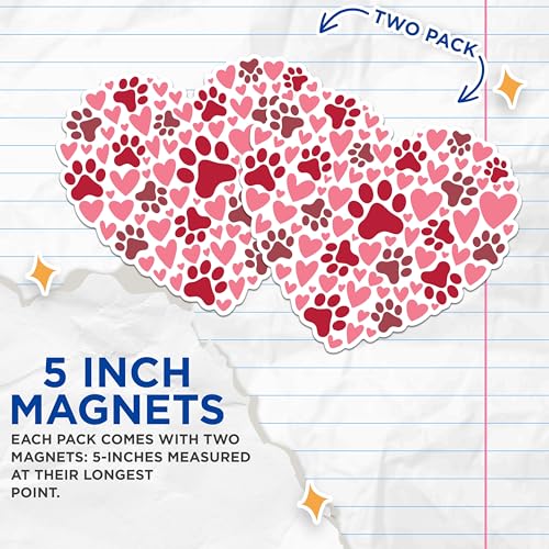 (2 Pack) Heart Paw Print Magnets - Pet Lover Heart Magnets - Animal Paw Magnets for Fridge - Cute Pet Decor- 5" On Longest Side - for Fridges, Toolboxes, Cars - Made in USA - MAG2896