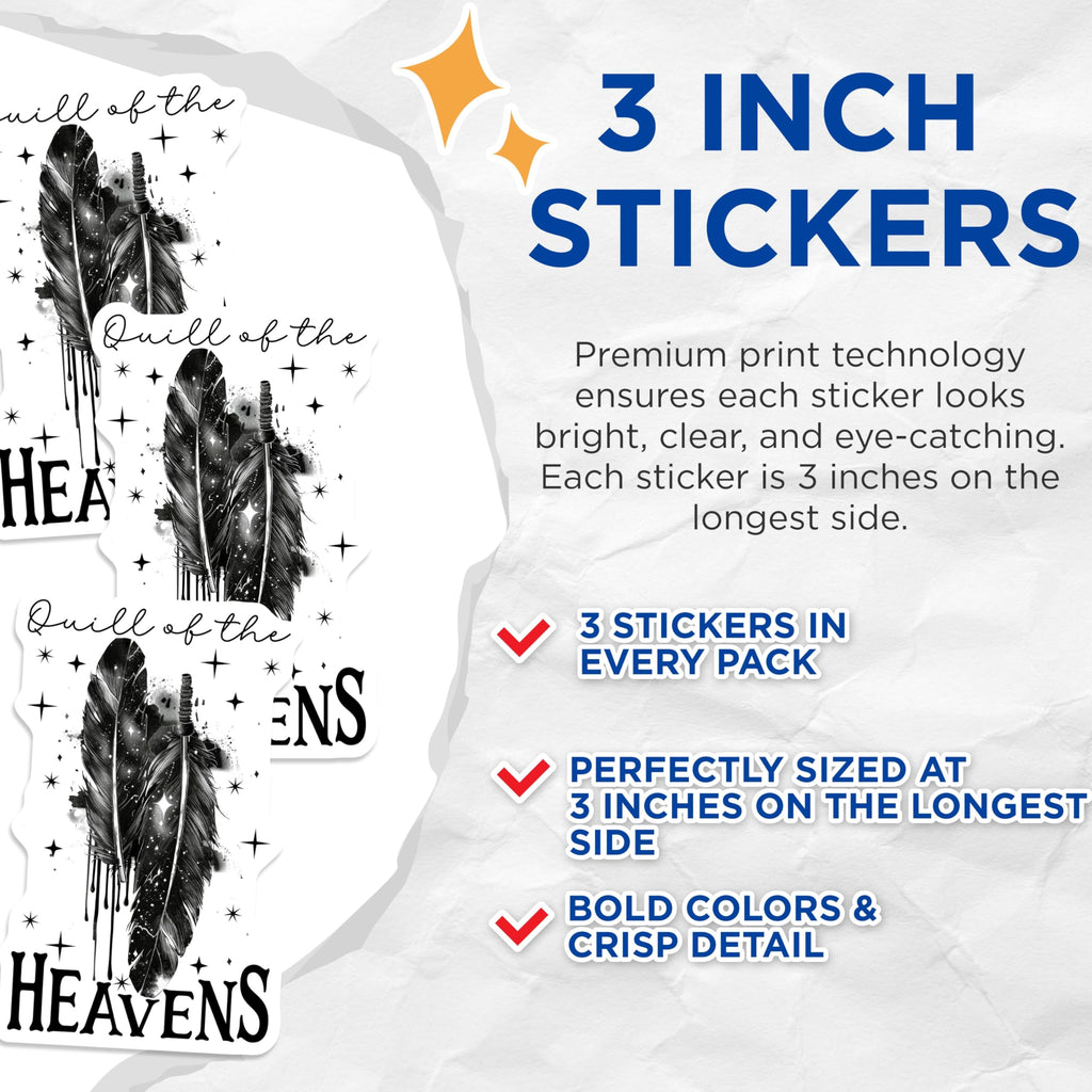(3 Pack) Quill of Heavens Decals - Feather Art Decals - Laptop Stickers - 3 Inches On Longest Side - Easy Peel & Apply - Made in USA - 3MCS2326