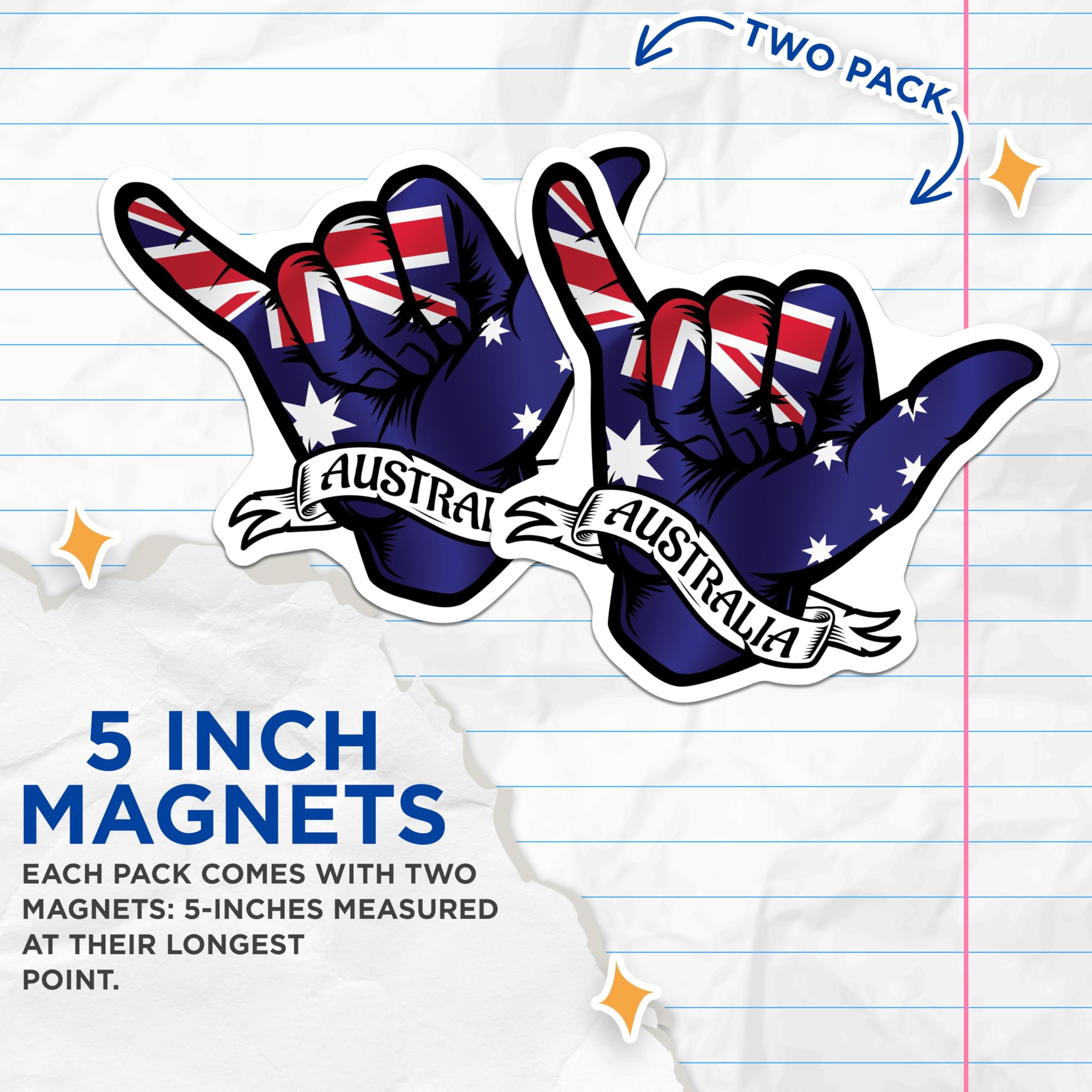 (2 Pack) Australia Hang Loose Magnets - Australian Flag Shaka - Souvenir Novelty - 5" On Longest Side - Premium Magnet - for Cars, Refrigerators, Toolboxes, Lockers - Made in USA - MAG18060