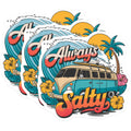 (3 Pack) Always Salty Decals - VW Bus - Surfboard - Beach Van Laptop Decal - 3 Inches On Longest Side - Easy Peel & Apply - Made in USA - 3MCS8175