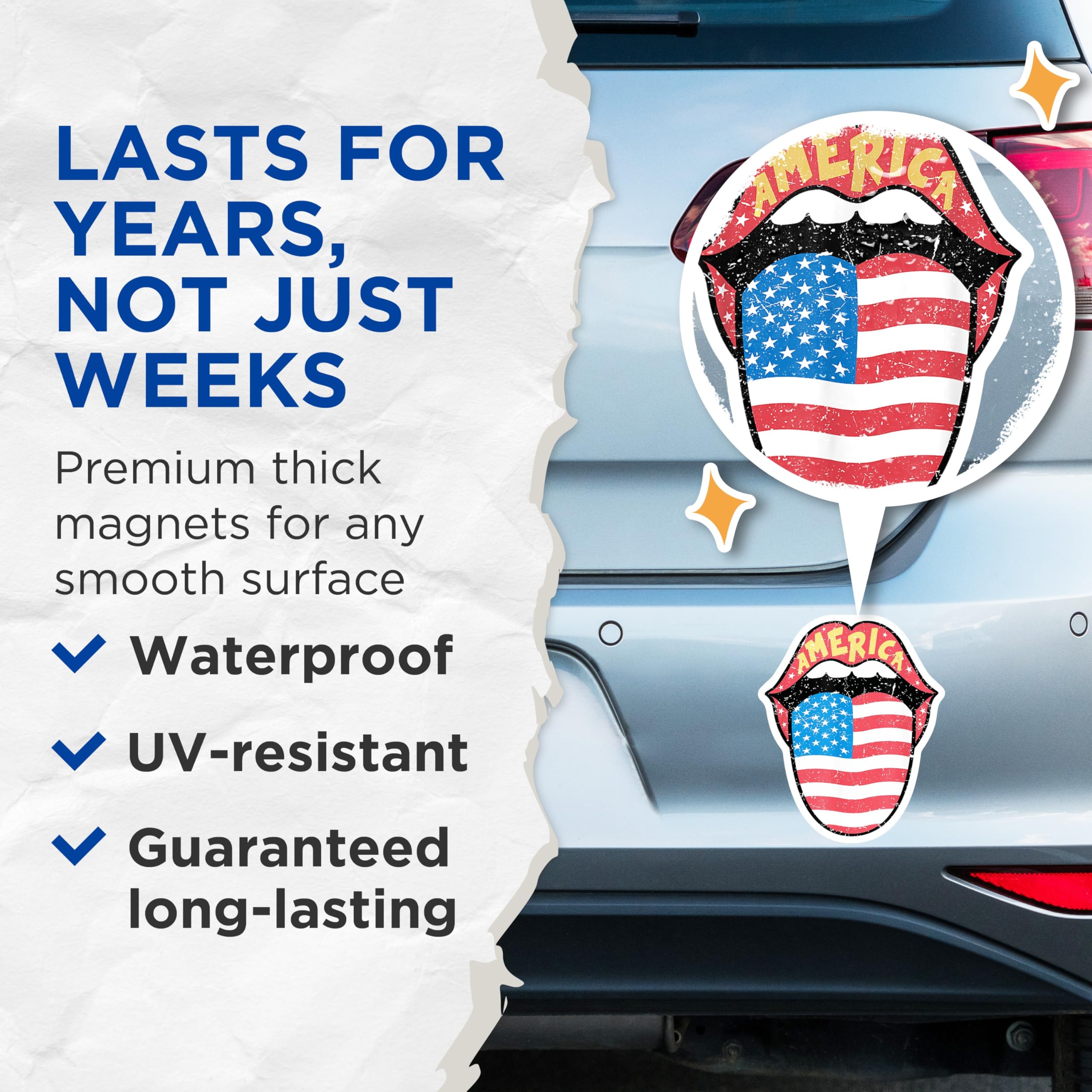 (2 Pack) Patriotic America Flag Magnets - Distressed Rock n Roll Lips - July 4th USA Decor - 5 Inches On Longest Side - Thick Durable Magnet - Made in USA - MAG25130