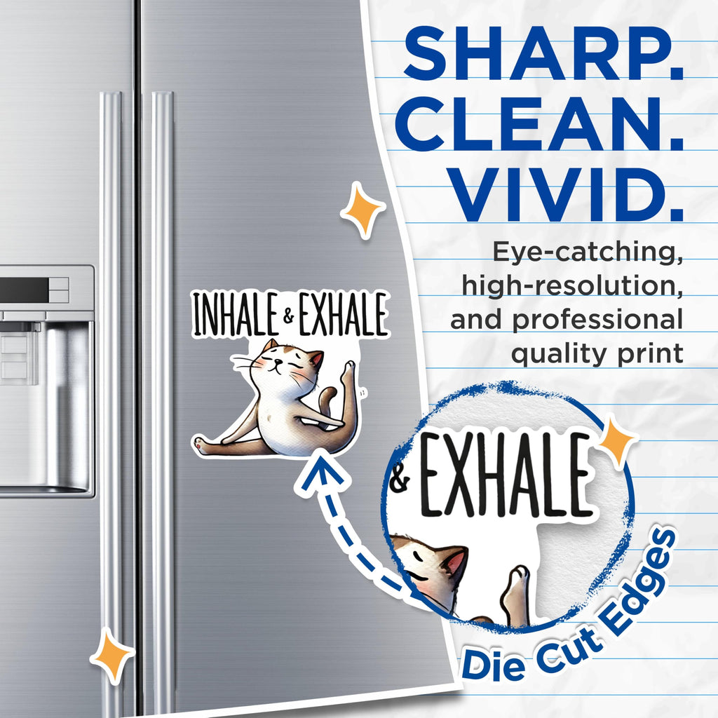 (2 Packs) Inhale & Exhale Cat Doing Yoga Stretching Magnets - Funny Cute Cat Yogi Yoga Magnets - 5 Inches On Longest Side - Premium Magnet - for Fridges, Toolboxes, Cars - Made in USA - MAG2414