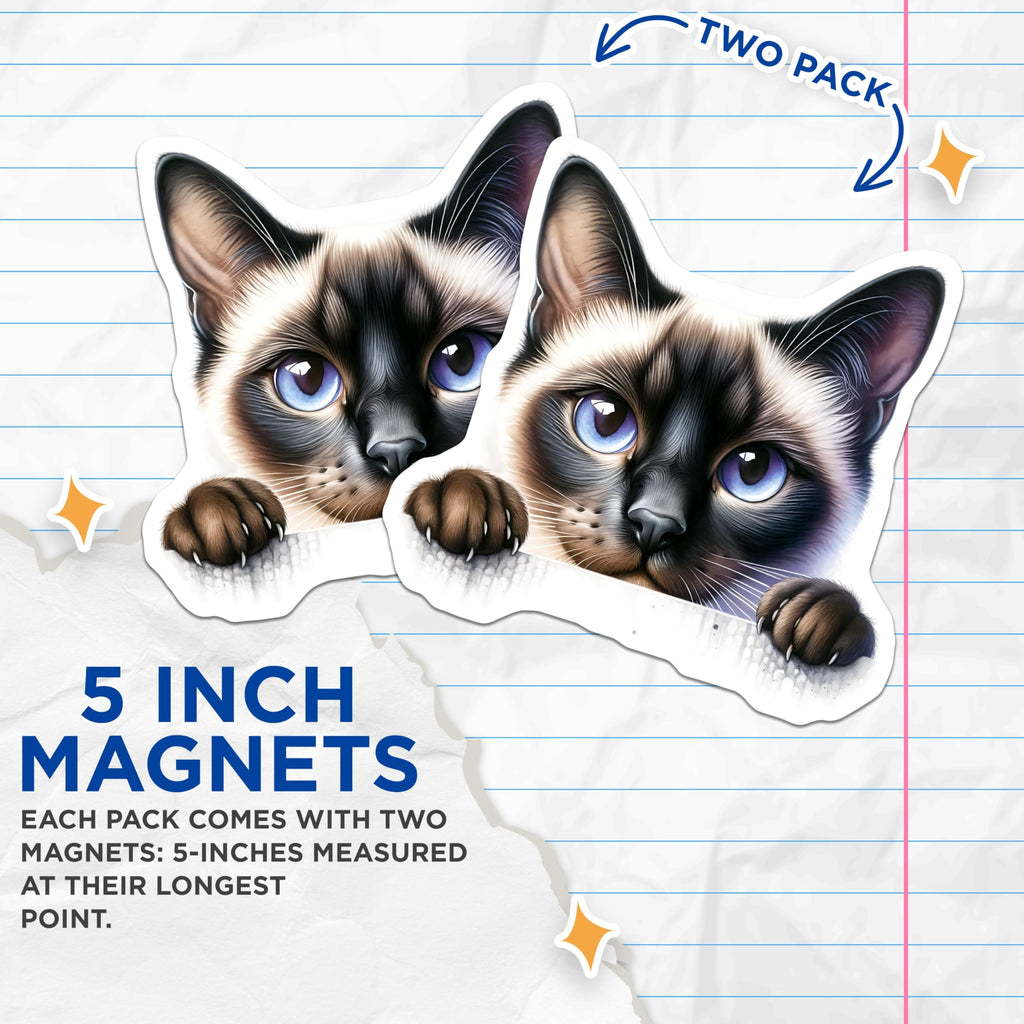 (2 Pack) Siamese Cat Magnets - Cute Kitten Decor - Fridge Decoration - 5" On Longest Side - Premium Magnet - for Cars, Refrigerators, Toolboxes, Lockers - Made in USA - MAG15930