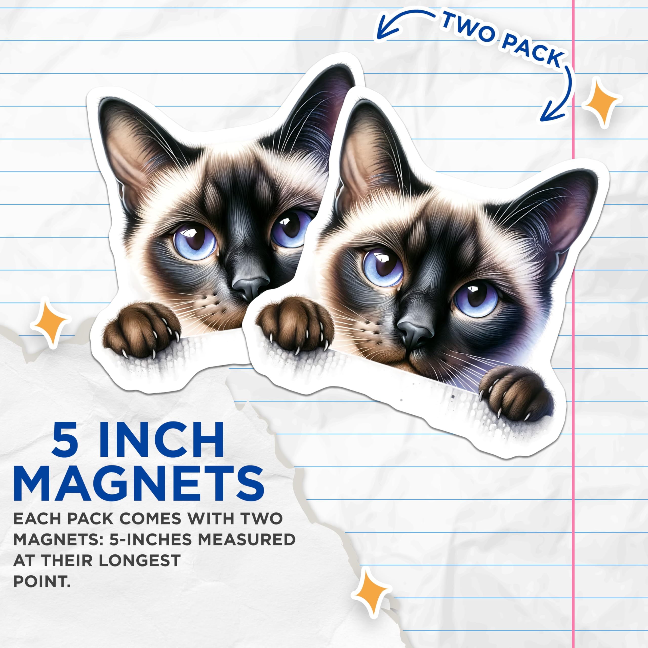 (2 Pack) Siamese Cat Magnets - Cute Kitten Decor - Fridge Decoration - 5" On Longest Side - Premium Magnet - for Cars, Refrigerators, Toolboxes, Lockers - Made in USA - MAG15930