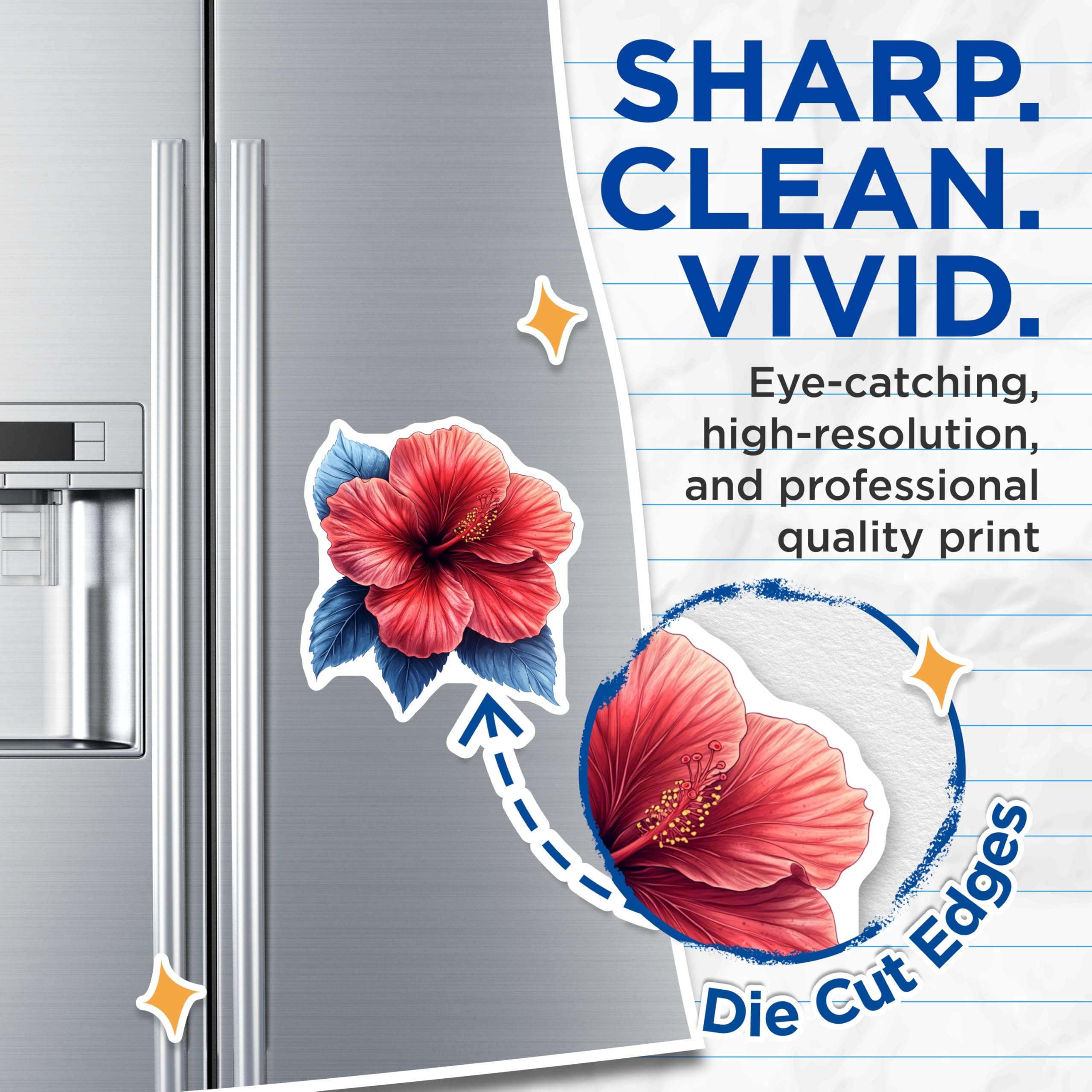 (2 Pack) Hibiscus Flower Magnets - Tropical Floral Decor - Botanical Art Kitchen Magnets - Nature Lover Accessory - 5 Inches On Longest Side - Thick Durable Magnet - Made in USA - MAG29171