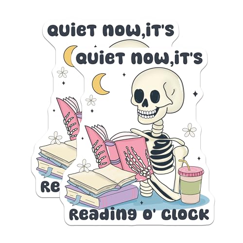 (2 Pack) Quiet Now It's Reading O'Clock Magnets - Skull Reading Magnet - Book Lover Skeleton Magnet - 5" On Longest Side - for Cars, Fridges, Toolboxes - Made in USA - MAG7228