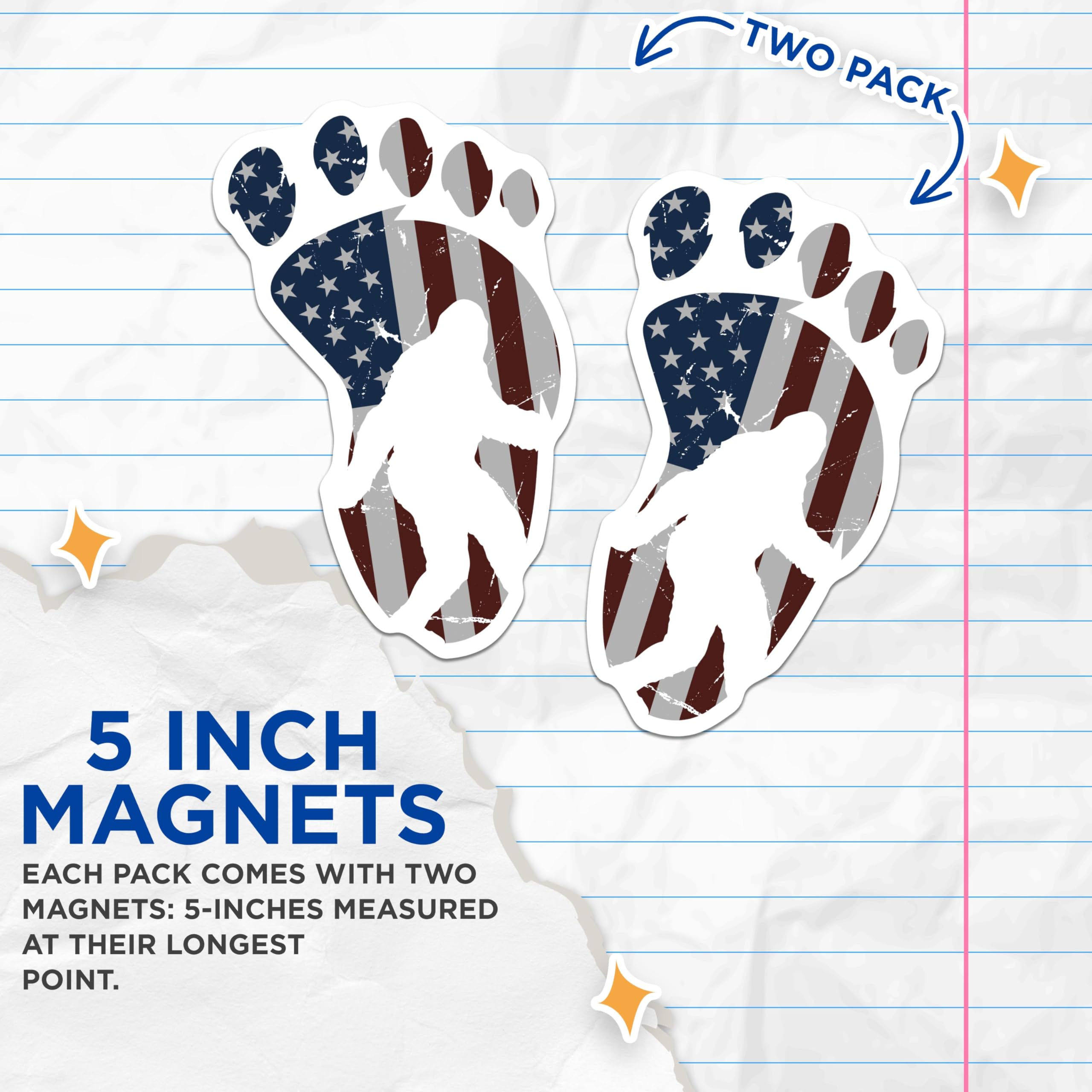(2 Pack) Bigfoot Paw Print Magnets - American Flag - Patriotic Fridge Decor - 5" On Longest Side - Premium Magnet - for Cars, Refrigerators, Toolboxes, Lockers - Made in USA - MAG17812