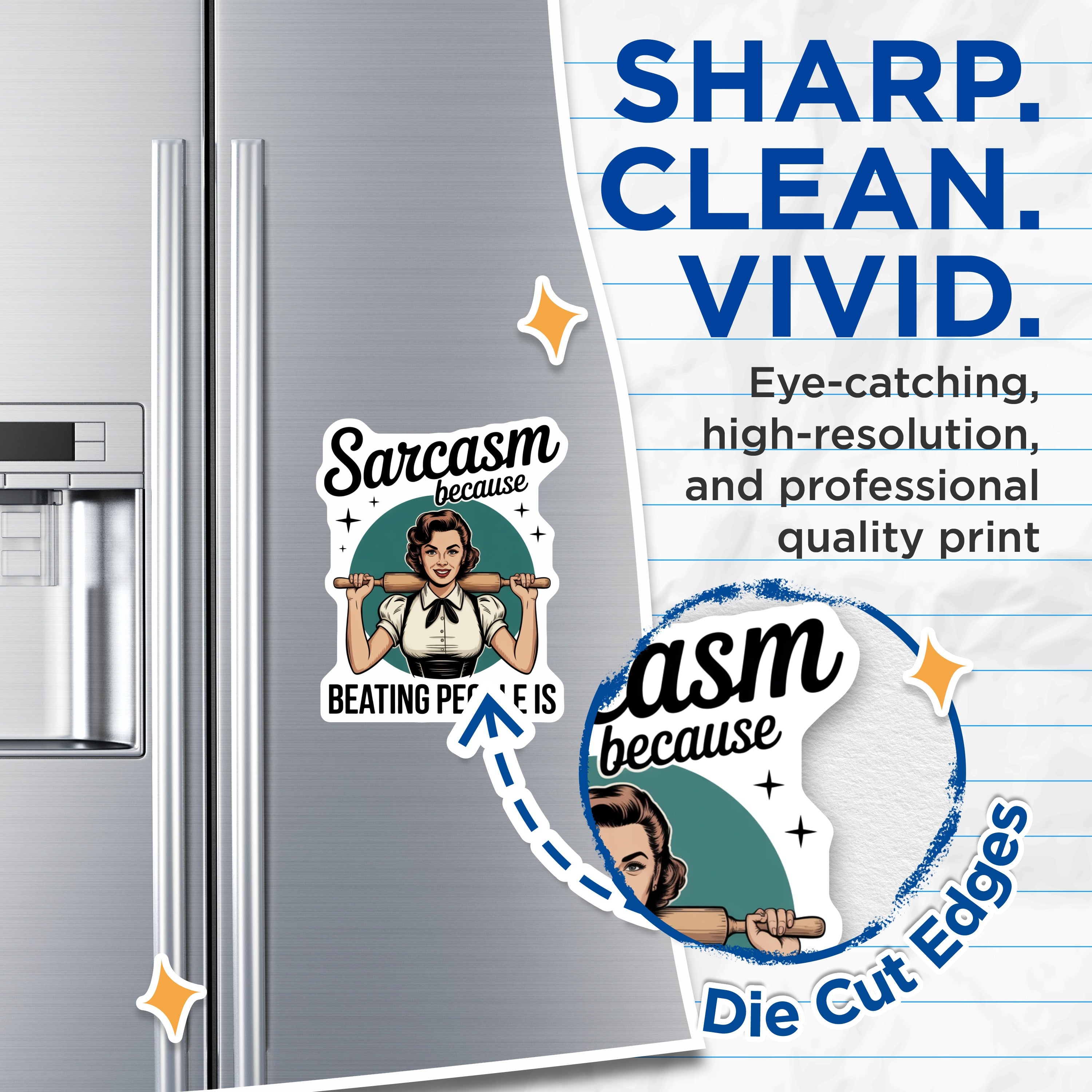 (2 Pack) Sarcasm Magnets - Funny Kitchen Humor Decor - Retro Pin Up Cook Quote - 5 Inches On Longest Side - Thick Durable Magnet - Made in USA - MAG37425