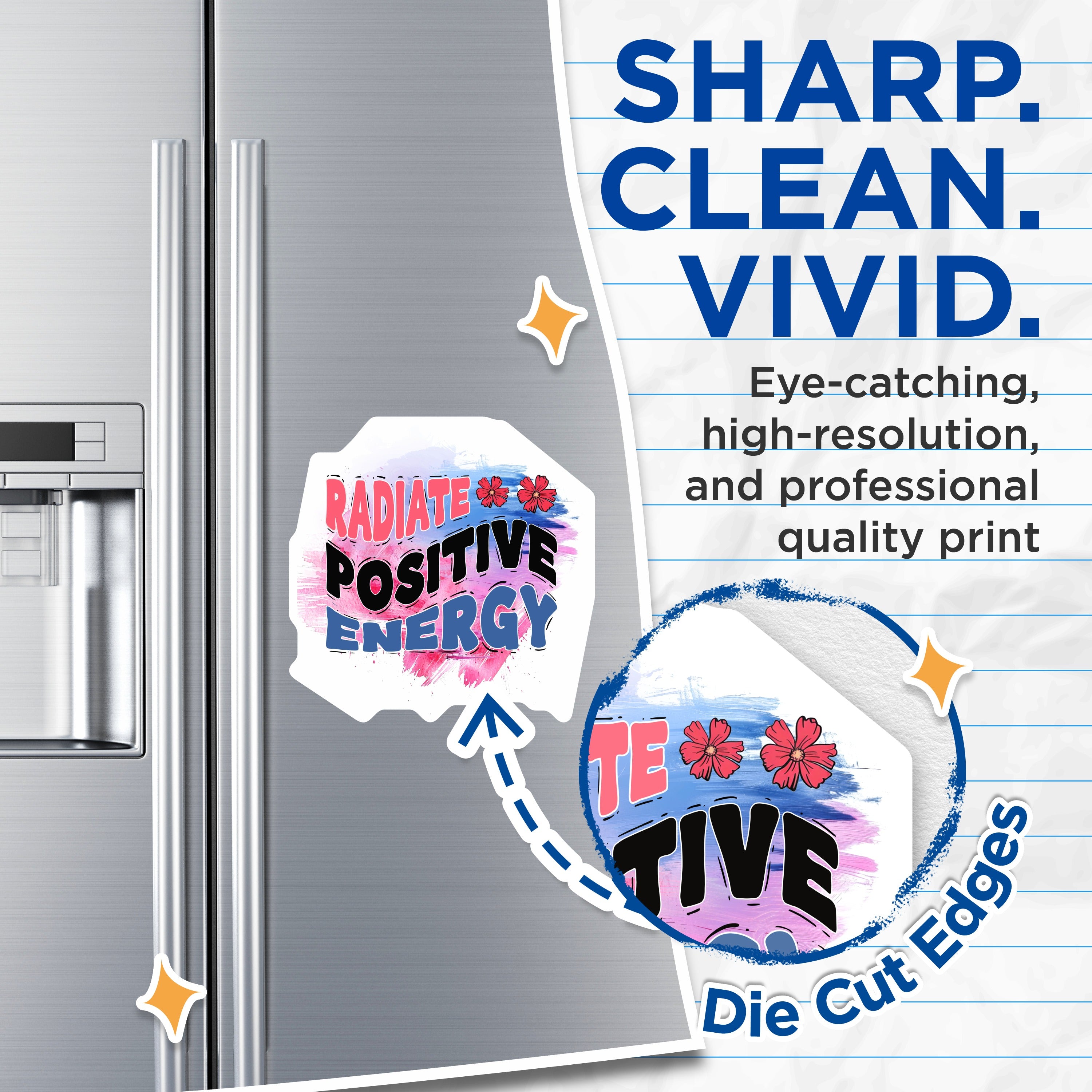 (2 Pack) Radiate Positive Energy Magnets - Motivational Affirmation - Good Vibes Mental Wellness Reminder - 5 Inches On Longest Side - Thick Durable Magnet - Made in USA - MAG36004