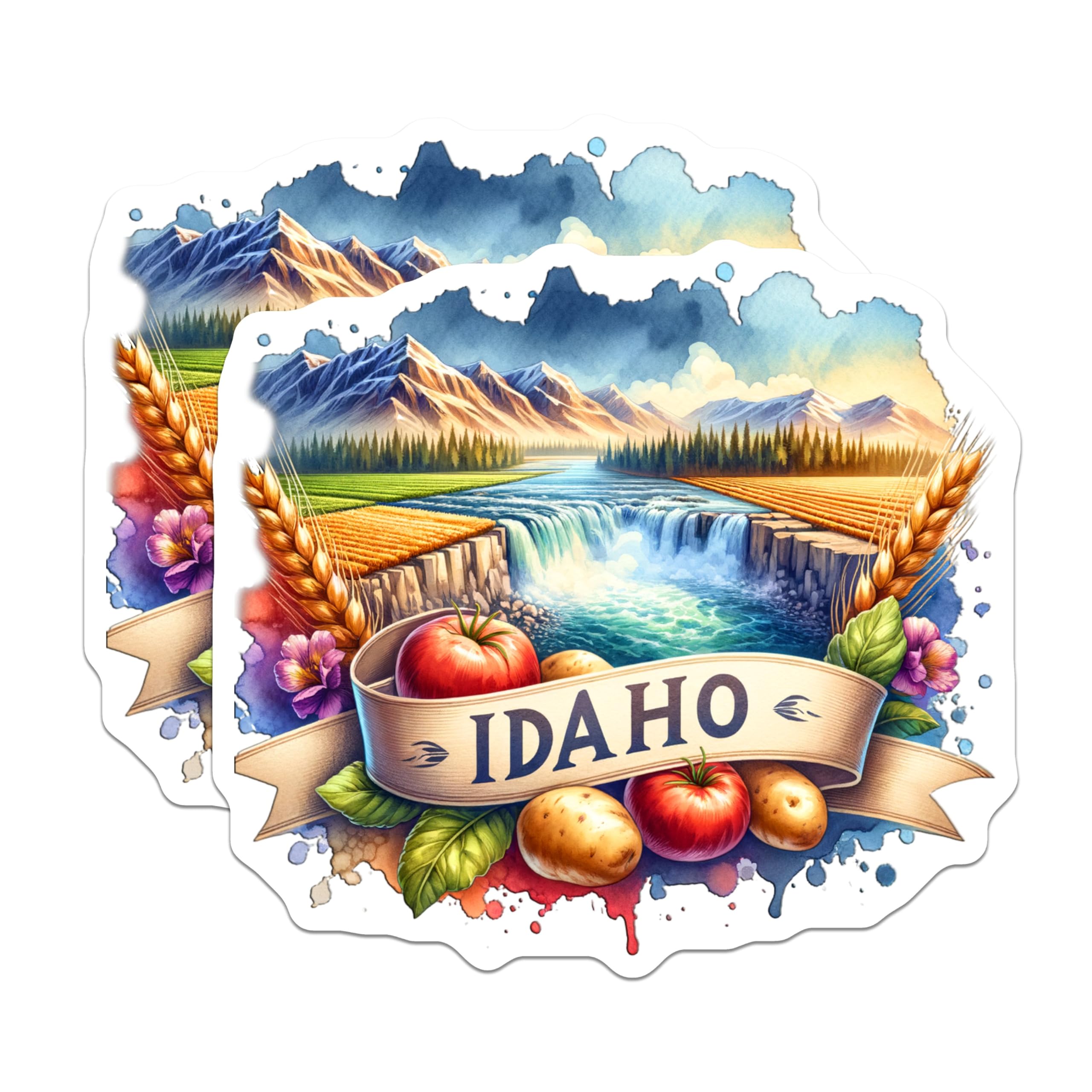 (2 Pack) Idaho State Stickers - Scenic Landscape Art - Travel Souvenir - Idaho Pride - Nature-Themed Stickers - 5" On Longest Side - Sticks to Smooth Flat Surfaces - Made in USA - BMCS6924