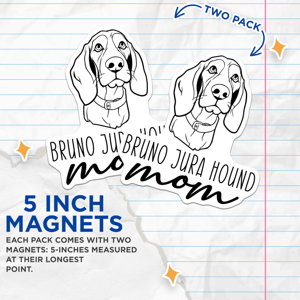 (2 Pack) Bruno Jura Hound Mom Magnets - Dog Breed Lover Decor - Fur Mama Refrigerator Art - 5 Inches On Longest Side - Thick Durable Magnet - Made in USA - MAG27034