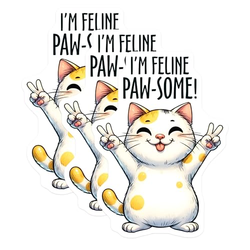 (3 Pack) Feline Pawsome Decals - Cute Cat Stickers - Laptop Decals - 3 Inches On Longest Side - Easy Peel & Apply - Made in USA - 3MCS1912