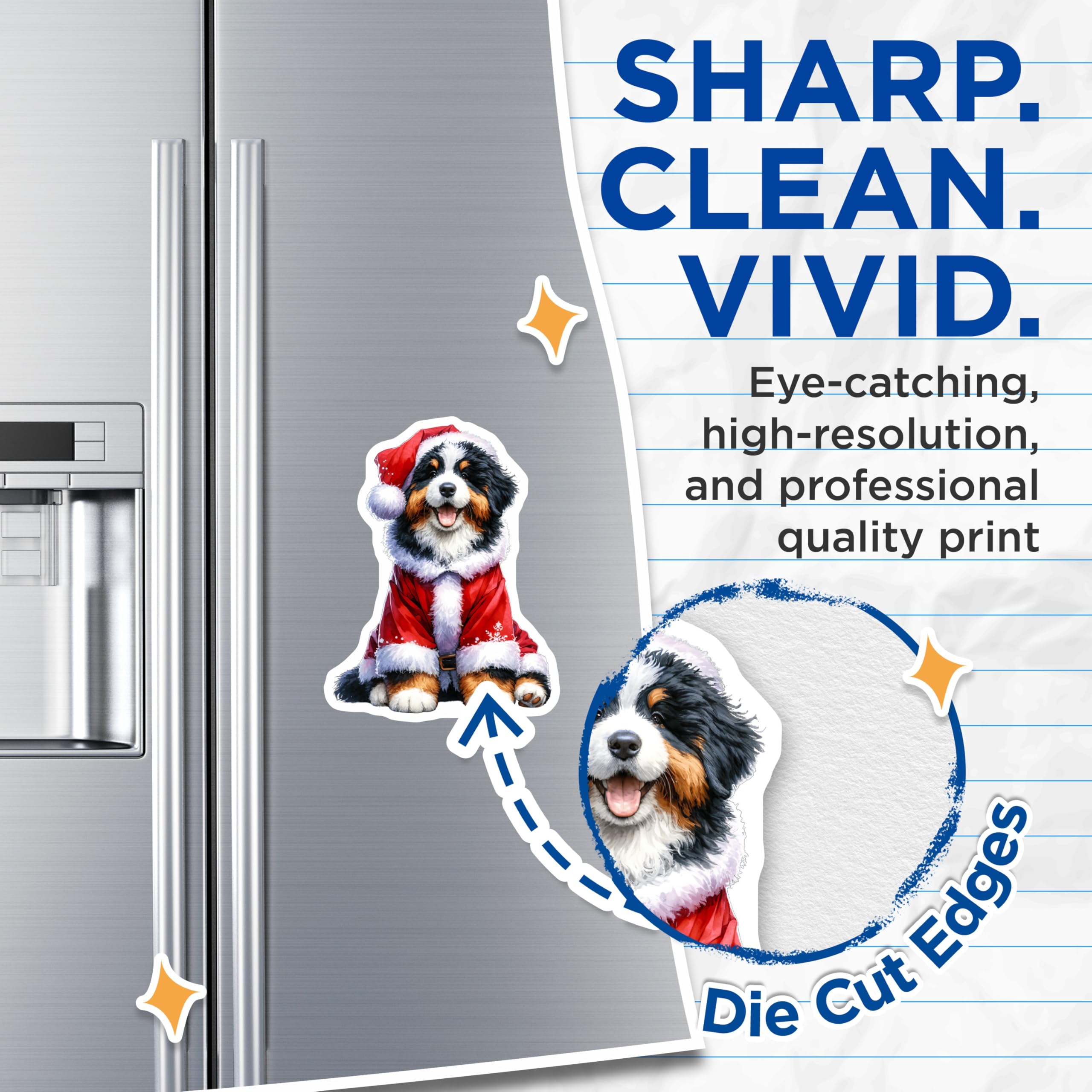 (2 Pack) Bernese Mountain Dog Magnets - Christmas Dog Decor - Santa Puppy Holiday - 5 Inches On Longest Side - Thick Durable Magnet - Made in USA - MAG27224