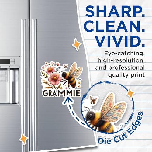 (2 Pack) Grammie Bee Flower Magnets - Cute Bee Nature Magnets - Flowery Bee Illustration Magnets- 5" On Longest Side - for Fridges, Toolboxes, Cars - Made in USA - MAG2582