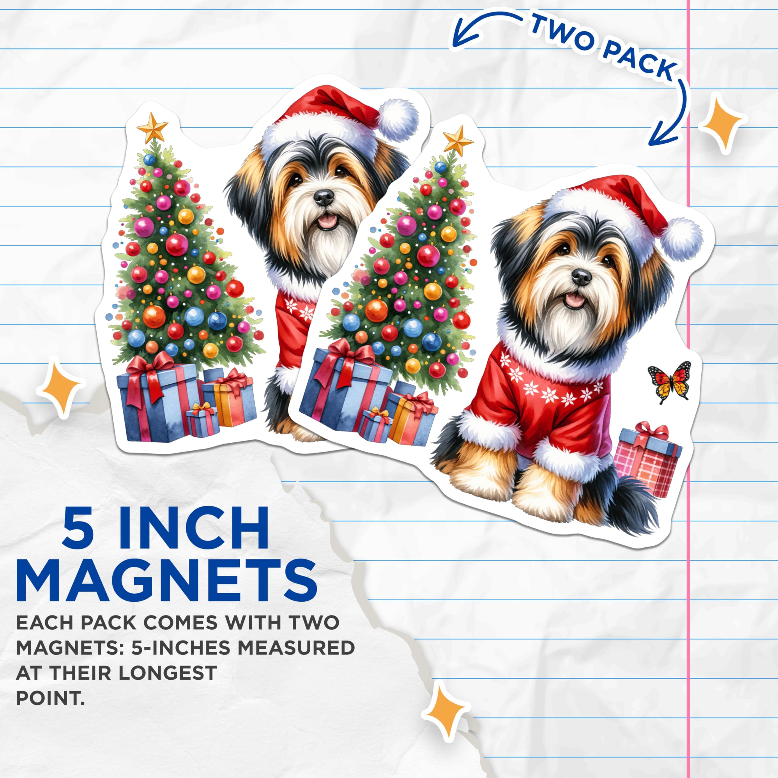 (2 Pack) Cute Christmas Dog Magnets - Santa Puppy Holiday Decor - Refrigerator Magnets - 5 Inches On Longest Side - Thick Durable Magnet - Made in USA - MAG26769
