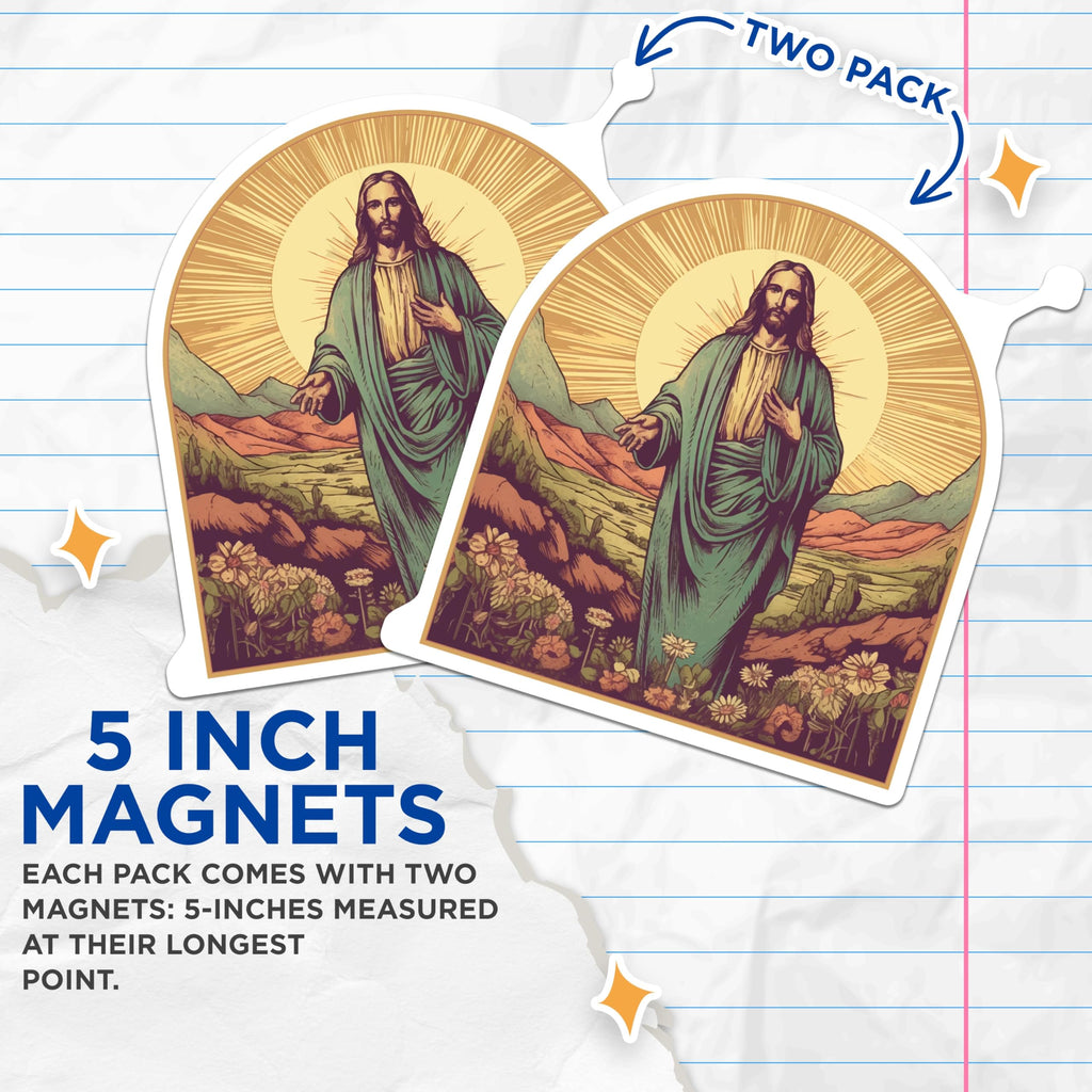 (2 Pack) Jesus Christ Magnets - Christian Art Decor - Religious Spiritual Home Accent - 5 Inches On Longest Side - Thick Durable Magnet - Made in USA - MAG29467