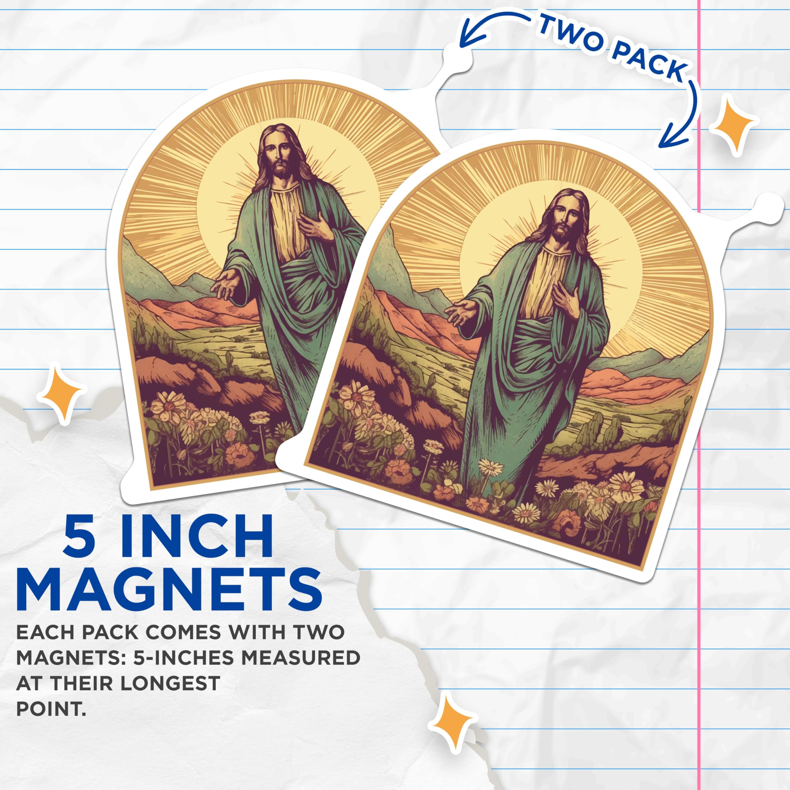 (2 Pack) Jesus Christ Magnets - Christian Art Decor - Religious Spiritual Home Accent - 5 Inches On Longest Side - Thick Durable Magnet - Made in USA - MAG29467