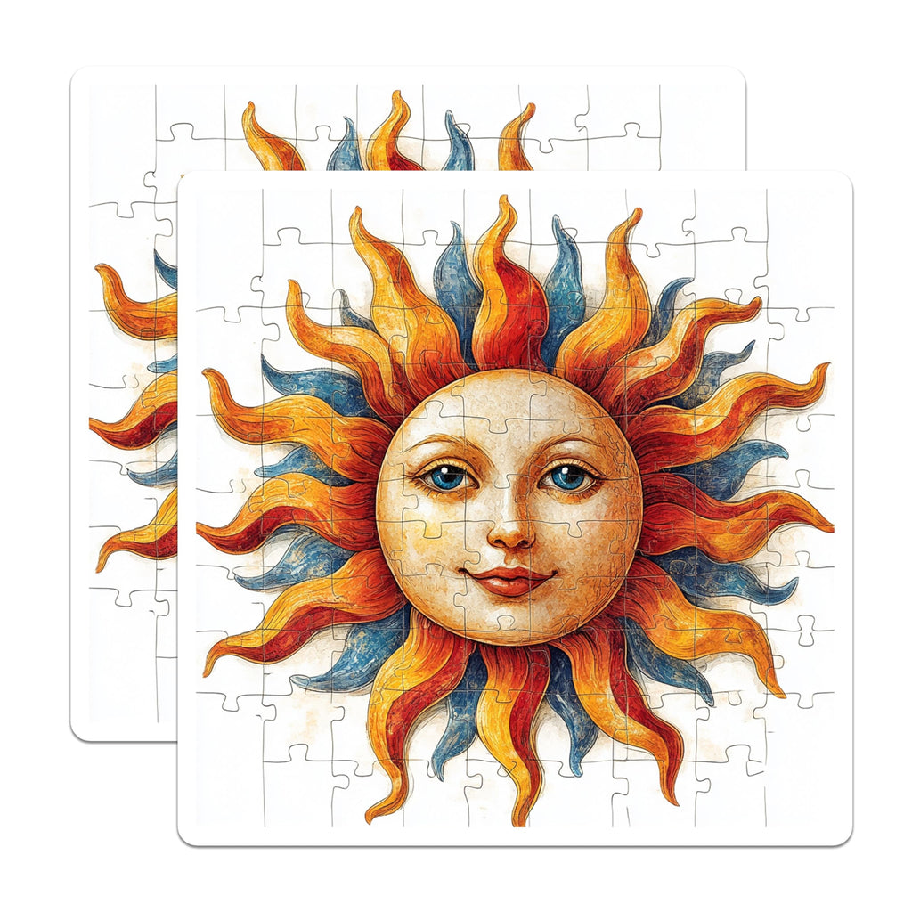 (2 Pack) Whimsical Sun Face Magnets - Celestial Puzzle Art - Bohemian Refrigerator Decor - 5 Inches On Longest Side - Thick Durable Magnet - Made in USA - MAG24995