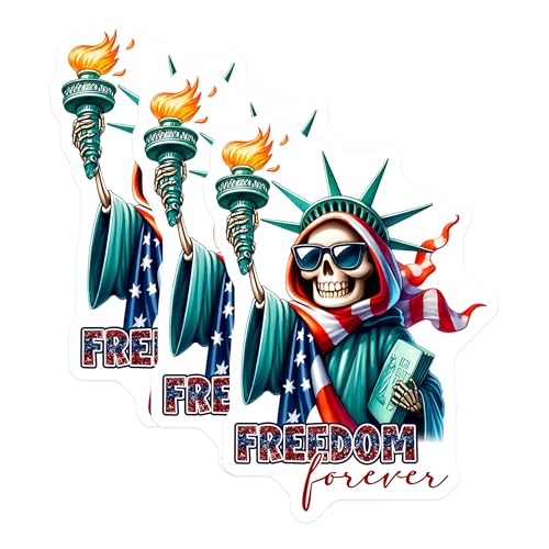 (3 Pack) Statue of Liberty Skeleton Decals - Freedom Forever - Laptop Decals - 3 Inches On Longest Side - Easy Peel & Apply - Made in USA - 3MCS6688