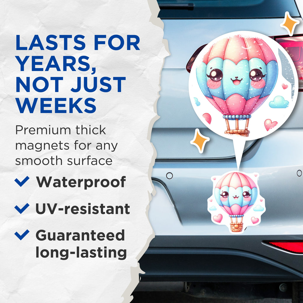 (2 Pack) Kawaii Hot Air Balloon Magnets - Cute Dreamy Fridge Decor - Pastel Aesthetic Locker Organizer - 5 Inches On Longest Side - Thick Durable Magnet - Made in USA - MAG36138