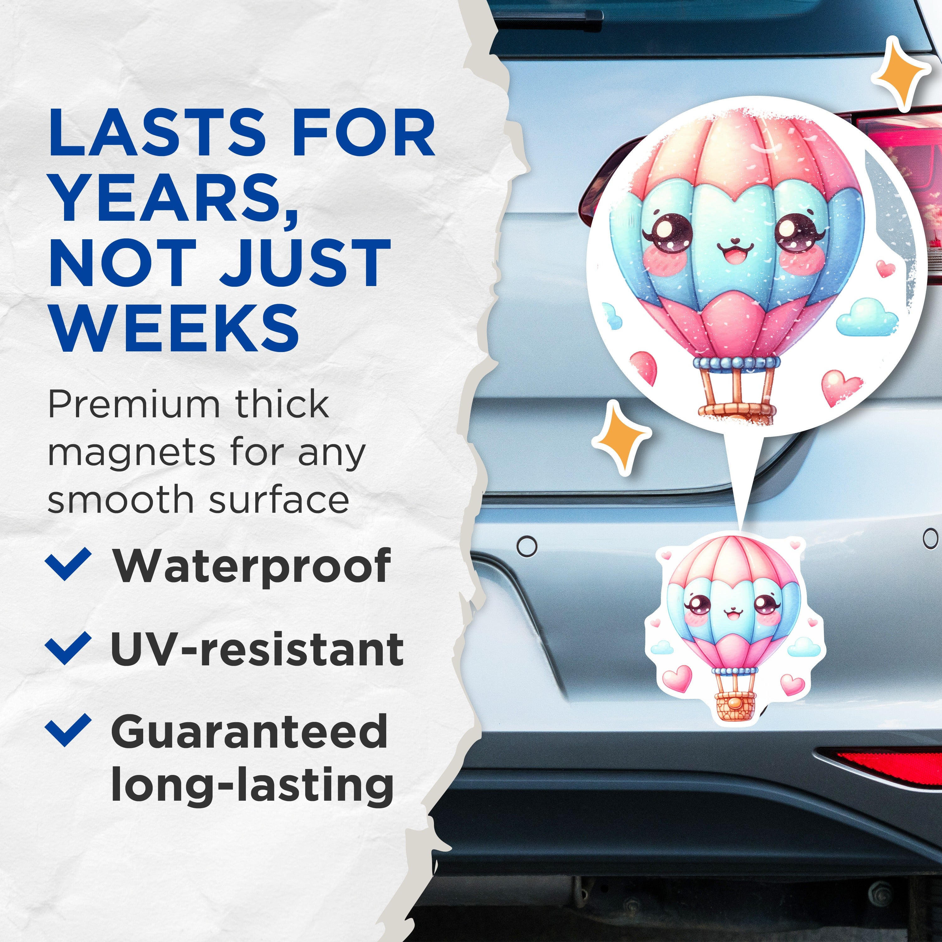 (2 Pack) Kawaii Hot Air Balloon Magnets - Cute Dreamy Fridge Decor - Pastel Aesthetic Locker Organizer - 5 Inches On Longest Side - Thick Durable Magnet - Made in USA - MAG36138