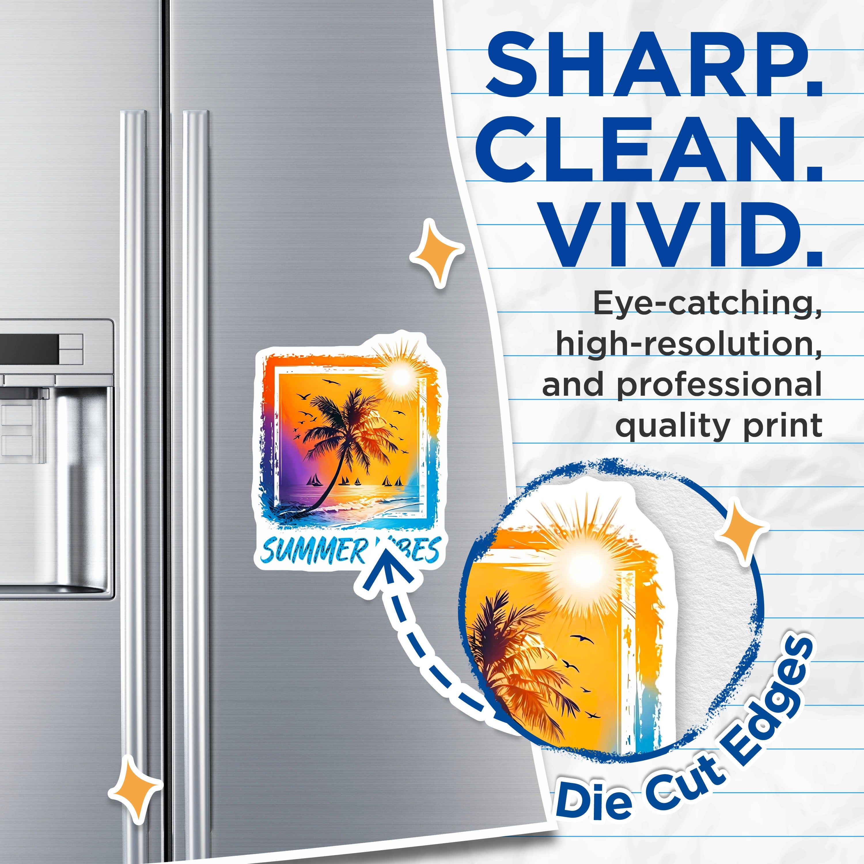 (2 Pack) Tropical Sunset Beach Magnets - Summer Vibes Ocean Decor - Palm Tree Refrigerator Magnet - 5 Inches On Longest Side - Thick Durable Magnet - Made in USA - MAG37445