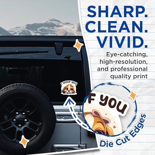 (2 Packs) I Woof You Cute Dog Owner Stickers - Dog Mom Dog Dad Decals - 5 Inches On Longest Side - Premium Vinyl Decal - Sticks to Any Smooth Flat Surface - Made in USA - BMCS2342