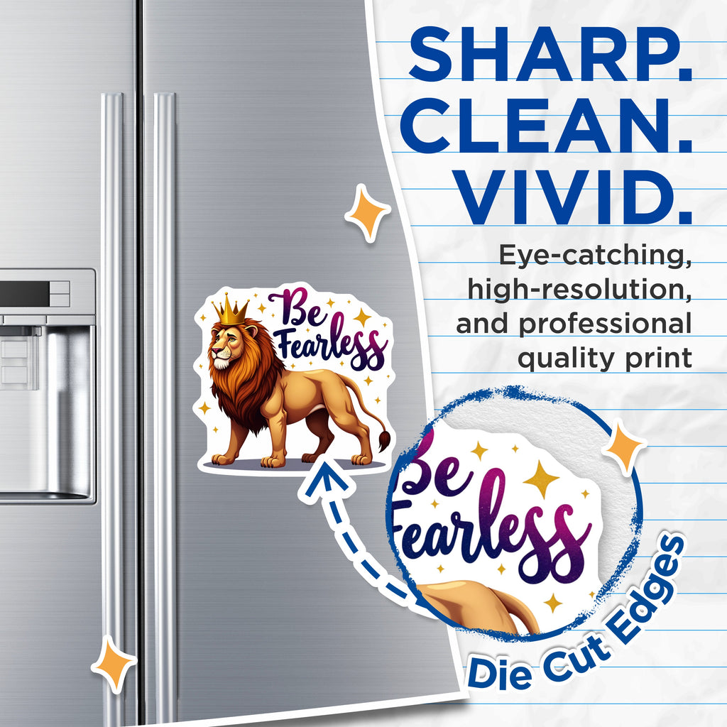 (2 Pack) Fearless Lion Magnets - Motivational Quote Decor - Regal Animal Inspiration - Strength Symbol - 5 Inches On Longest Side - Thick Durable Magnet - Made in USA - MAG37430