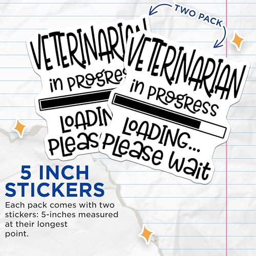 (2 Pack) Veterinarian in Progress Stickers - Loading Please Wait - Vet School Stickers - 5" On Longest Side - Sticks to Smooth Flat Surfaces - Made in USA - BMCS5546