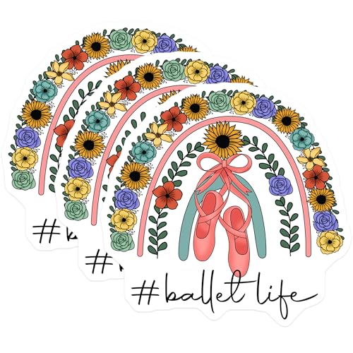 (3 Pack) Ballet Decals - Floral Rainbow - Ballet Life Laptop Decals - 3 Inches On Longest Side - Easy Peel & Apply - Made in USA - 3MCS2974