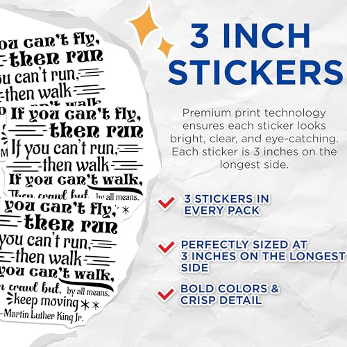 (3 Pack) Motivational Quote Decals - Martin Luther King Jr - Keep Moving Laptop Decal - 3 Inches On Longest Side - Easy Peel & Apply - Made in USA - 3MCS4298