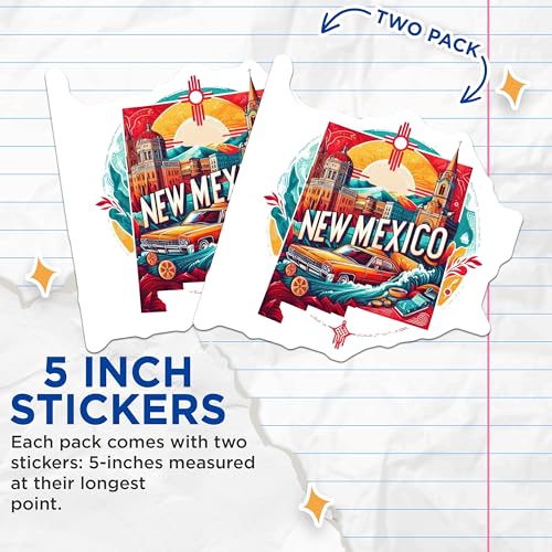 (2 Pack) New Mexico Travel Stickers - Vintage Car Stickers - Route 66 Adventure Stickers - 5" On Longest Side - Sticks to Smooth Flat Surfaces - Made in USA - BMCS5219