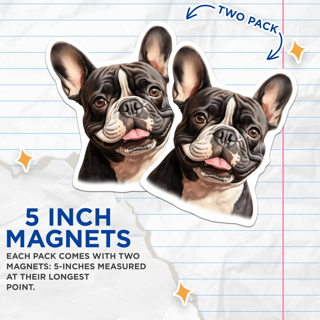 (2 Pack) French Bulldog Magnets - Cute Frenchie Dog Decor - Pet Lover Refrigerator Art - 5 Inches On Longest Side - Thick Durable Magnet - Made in USA - MAG24561